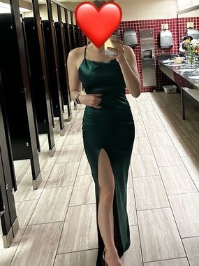 Elegant Dark Green Slip Dress with Thigh Slit